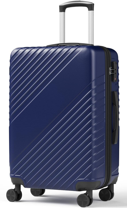 24 Inch Checked Luggage, ABS Hardside Suitcase with Spinner Wheels, Lightweight
