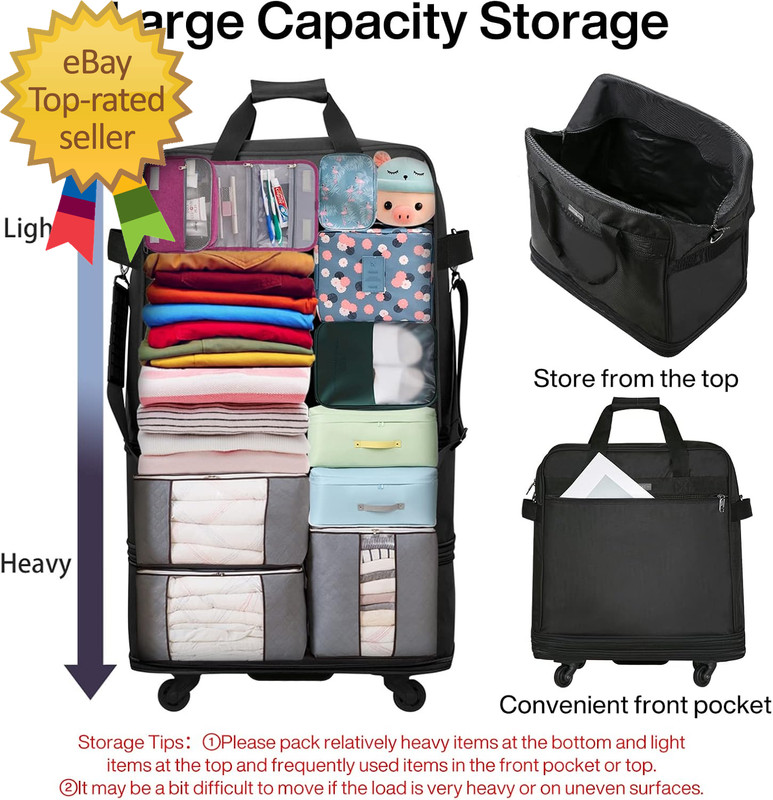 Suitcases with Wheels Expandable Foldable Luggage Bag Suitcase Collapsible Rolli gallery