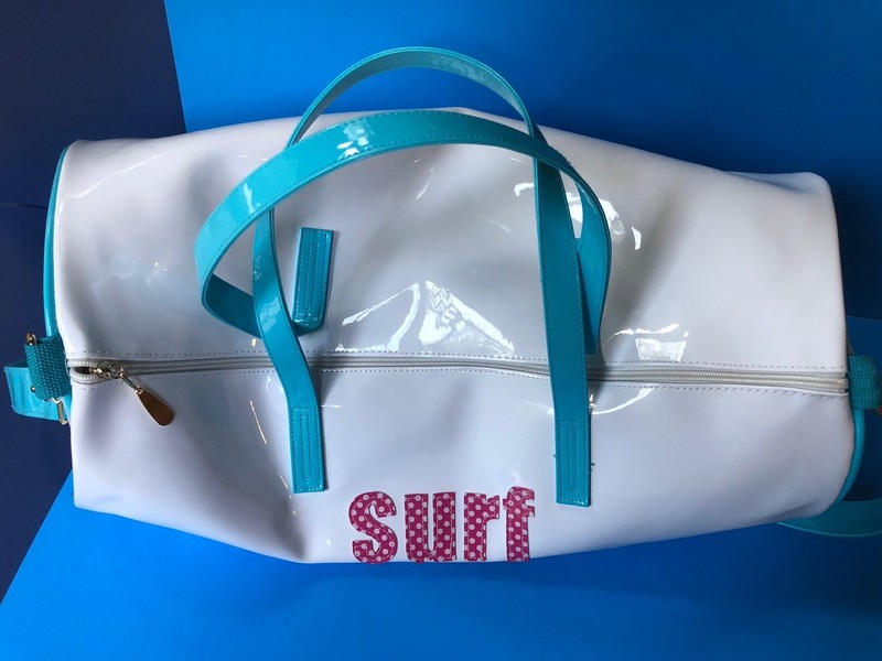 NEW! MACBETH Collection LG DUFFLE Bag WHITE PATENT 'Surf Sun Sand' Summer Beach gallery
