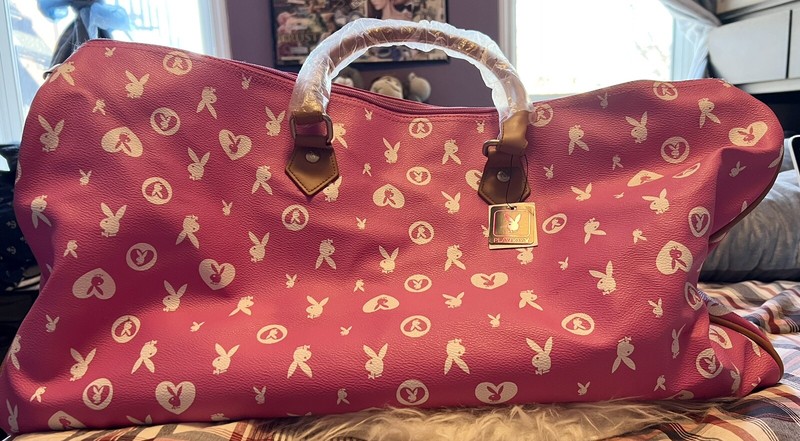 Playboy Pink Monogram Bunny duffel travel bag new nwt pink logo