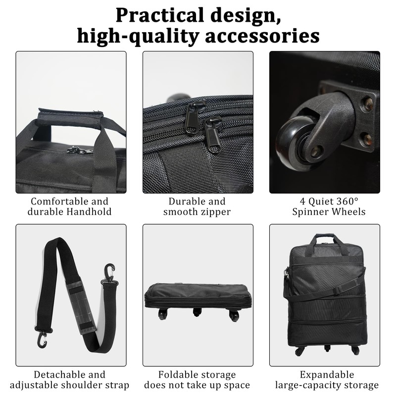 Suitcases with Wheels, Expandable Foldable Luggage Bag, Collapsible Rolling T... gallery