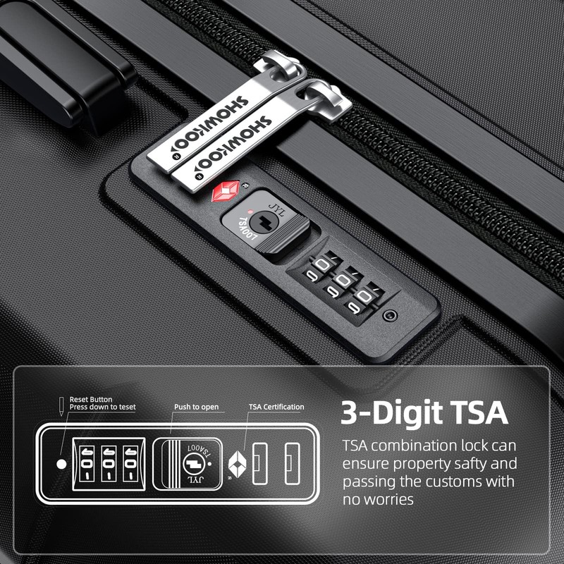 Luggage Sets Expandable 100% PC Durable Suitcase Double Wheels TSA Lock Black gallery