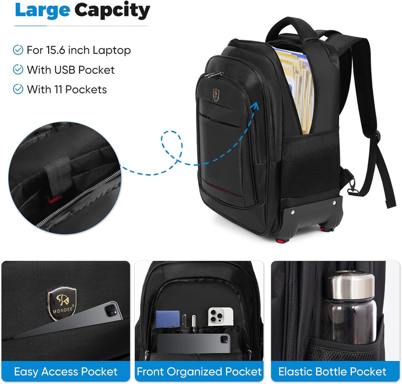 360° Rotating Water Resistant Rolling Backpack with 4 Removable Wheels for Adult gallery