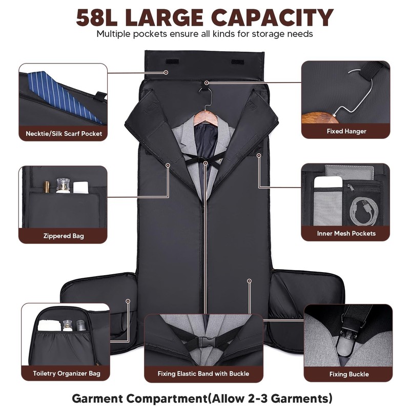 Carry on Garment Bag for Travel, Convertible Garment Duffle Bags for Men Wome... gallery