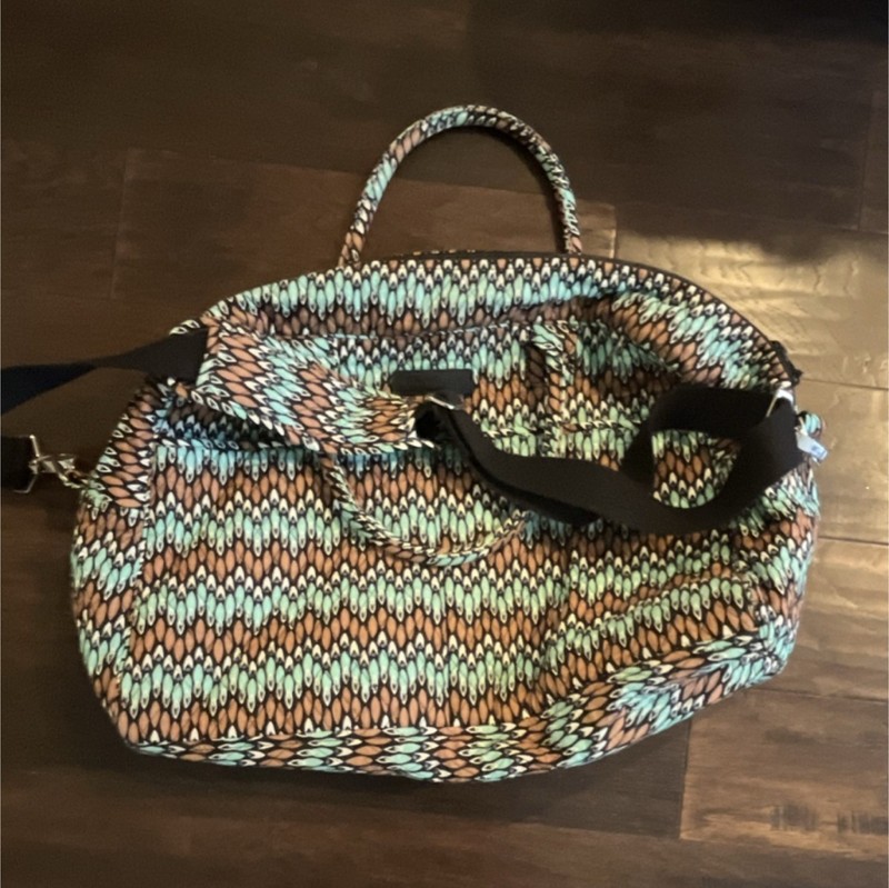 Abstract Pattern Duffle Bag Adjustable Straps Brown Blue Black
