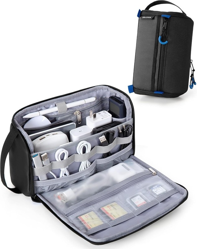 Electronics Organizer Travel Case Water Resistant Cable Tech Bag Black