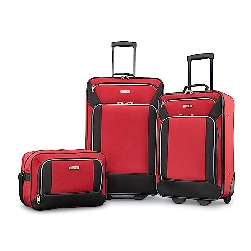 AMERICAN TOURISTER FIELDBROOK XLT SOFTSIDE LUGGAGE 3-PIECE SET – RED/BLACK