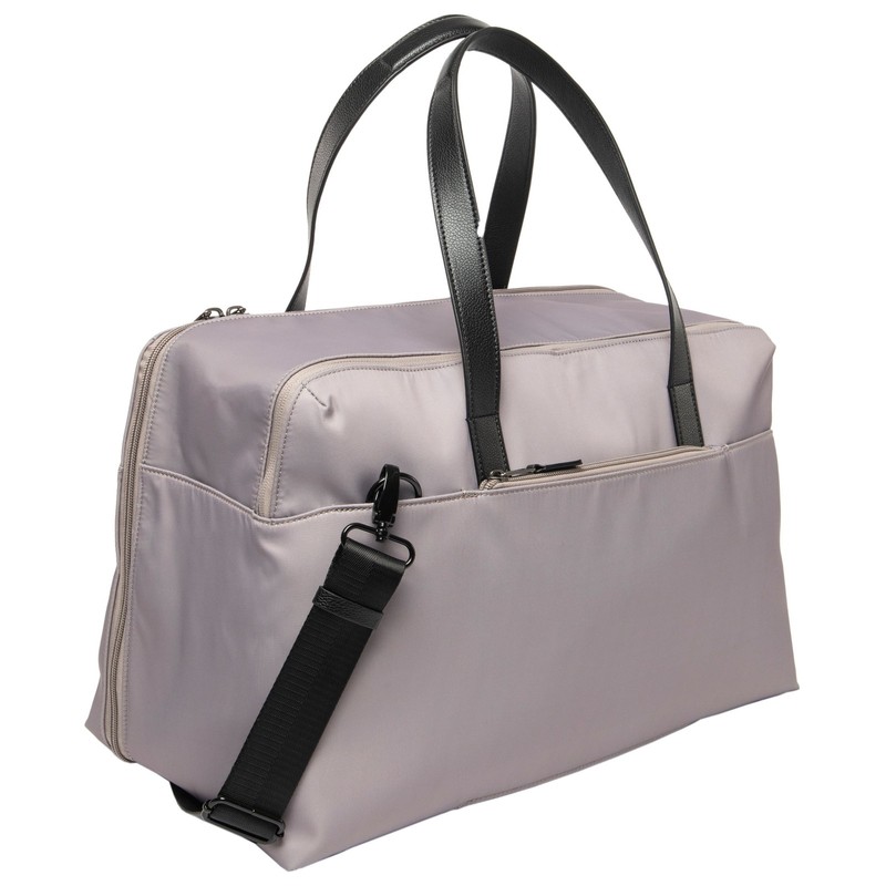 18" Carry on Adjustable Strap Weekender Duffel with Luggage Pass Through, Taupe gallery