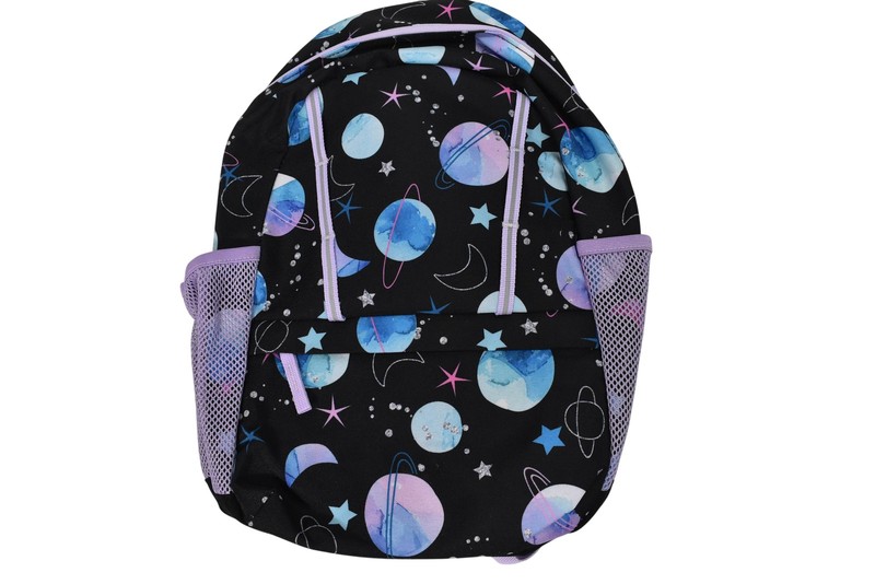 Lands’ End Backpack Space Planets Print Black Purple Kids School Bag
