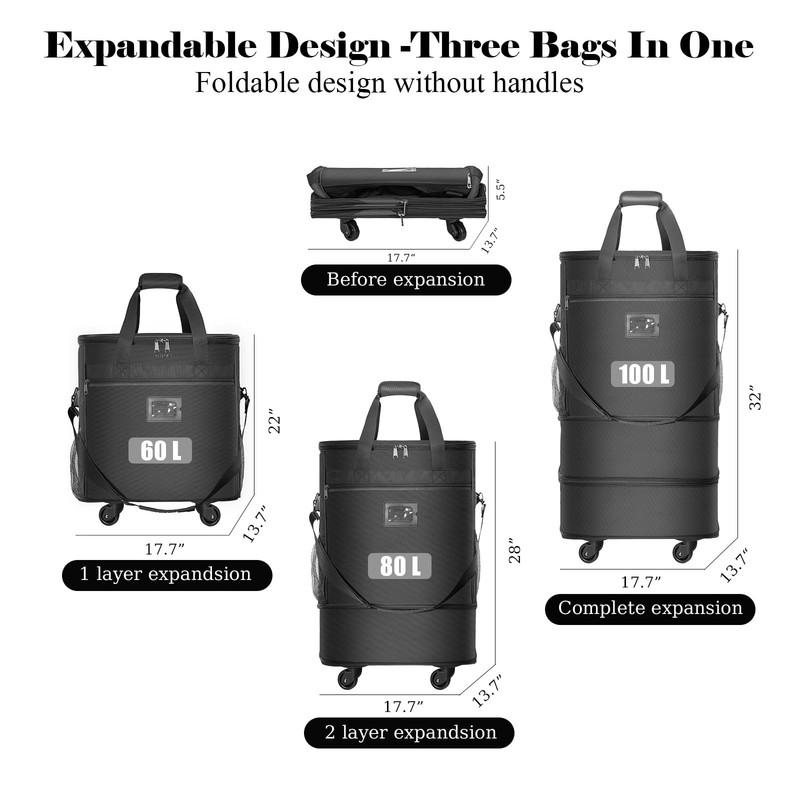 Expandable Rolling Suitcase with 4 Wheels, Collapsible Travel Bag, Large Size gallery
