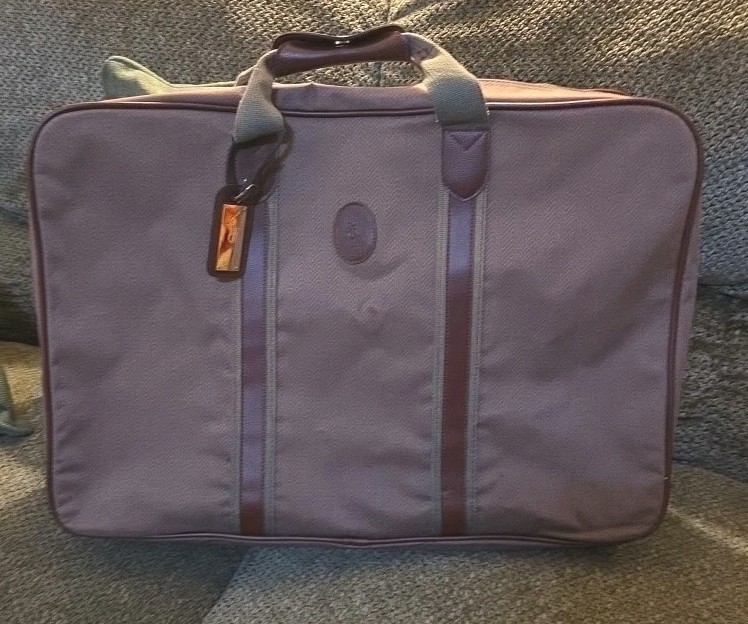 Polo Ralph Lauren Herringbone Garment Bag Brown Canvas Leather Trim Vintage