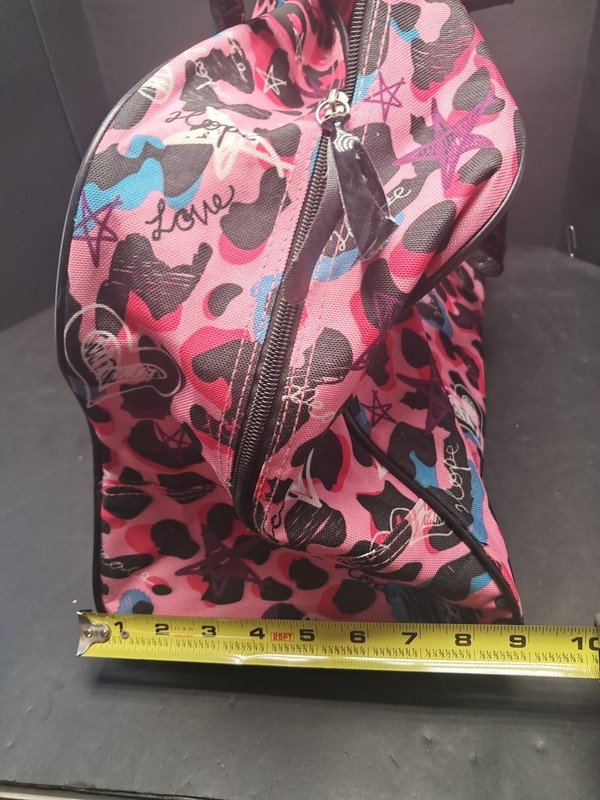 💯🔥 Rolling Carry On Duffel Bag Pink And Black Peace Love Hope Hearts Stars 💯 gallery