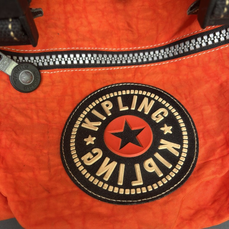Vintage Kipling Orange Nylon Backpack Large Flap Buckle Drawstring Padded Back gallery
