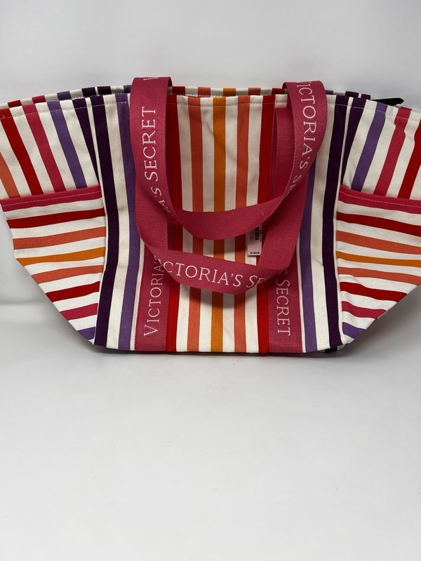 NWT Victoria's Secret Pink Stripe Weekender Tote Gym Travel Loge Zip Large Bag gallery