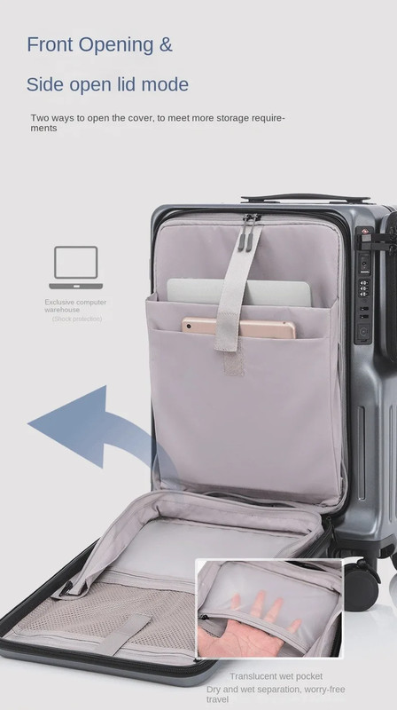 Multifunctional Carry on Suitcase Front Opening Laptop Boarding Case USB Chargin gallery