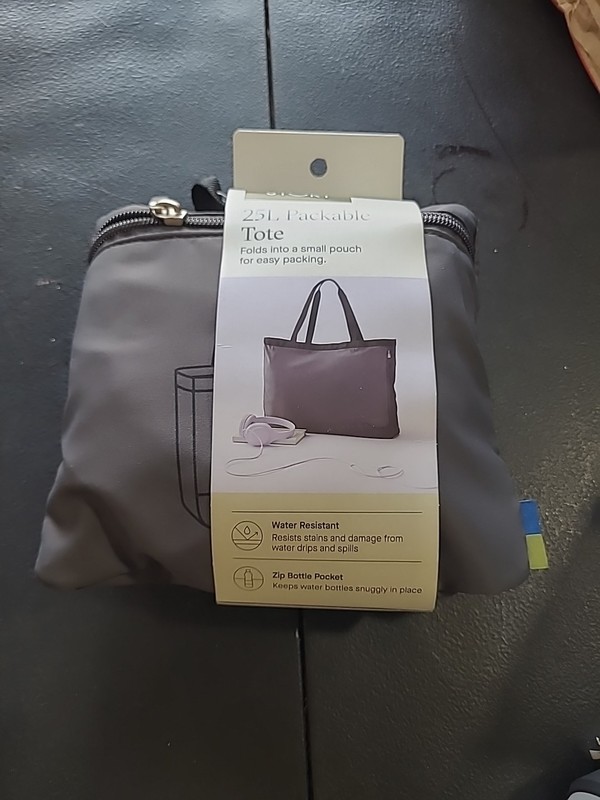 Open Story 25L Packable Gray Tote Bag Fold Into Pouch Recycled Polyester *502