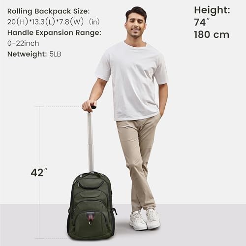 Boavan Rolling Backpack,17 inch Water Resistant Wheeled 17.3 Green gallery