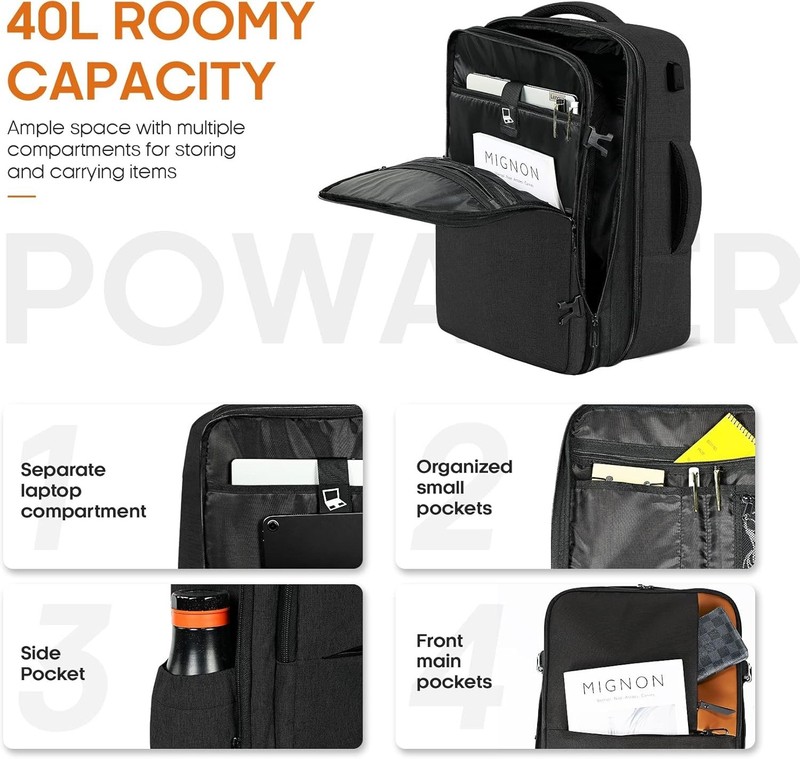 POWAITER Weekender Backpack Bag Black Travel Carry On Fits 17" Laptop NEW gallery