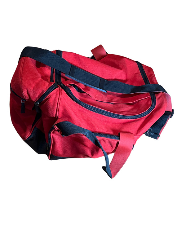 Red Polyester Duffel Bag Approx 16″x10″x12″ w/ 5 Compartments & Shoulder Strap