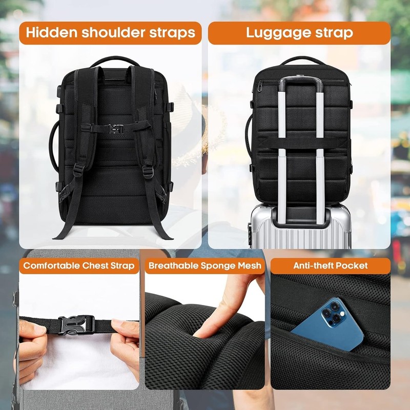 POWAITER Weekender Backpack Bag Black Travel Carry On Fits 17" Laptop NEW gallery