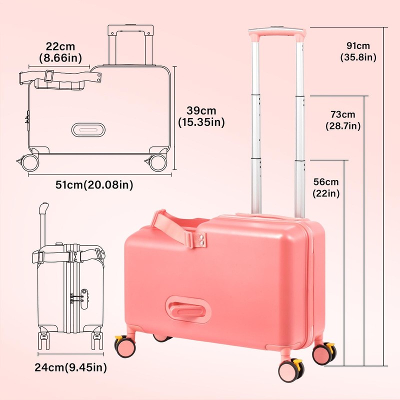 20″ Kids Ride-On Suitcase, Children’s Luggage Case, Rolling Luggage With Lock