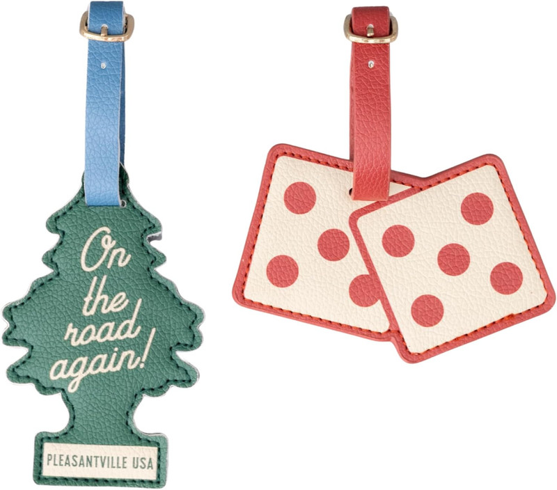 Getaway Suitcase Tag Set of 2 for Travel, Novelty Shaped Durable Vegan Leather L