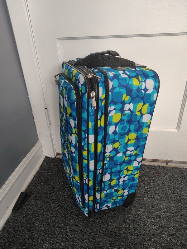Abstract Pattern Hard-Sided Suitcase Blue Green White Wheels Retractable Handle