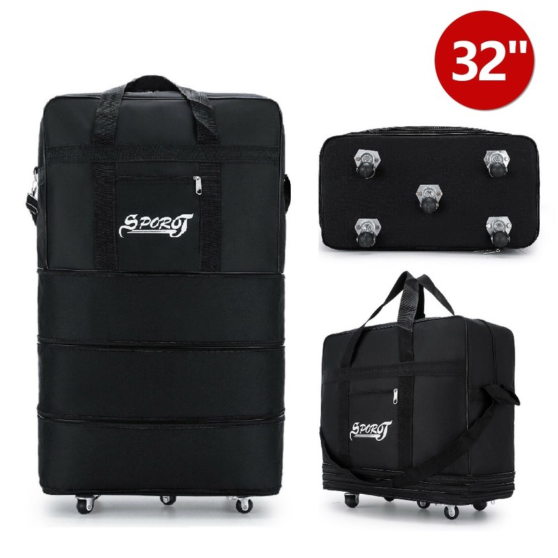 32″ 3-Layers Expandable Rolling Duffle Bag Collapsible Wheeled Spinner Suitcase