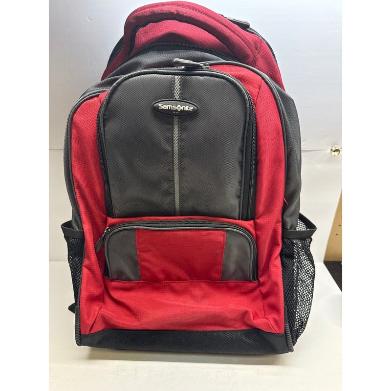 Samsonite 1910 Backpack Red Gray Multi-Pocket Laptop Travel Bag Mens Womens