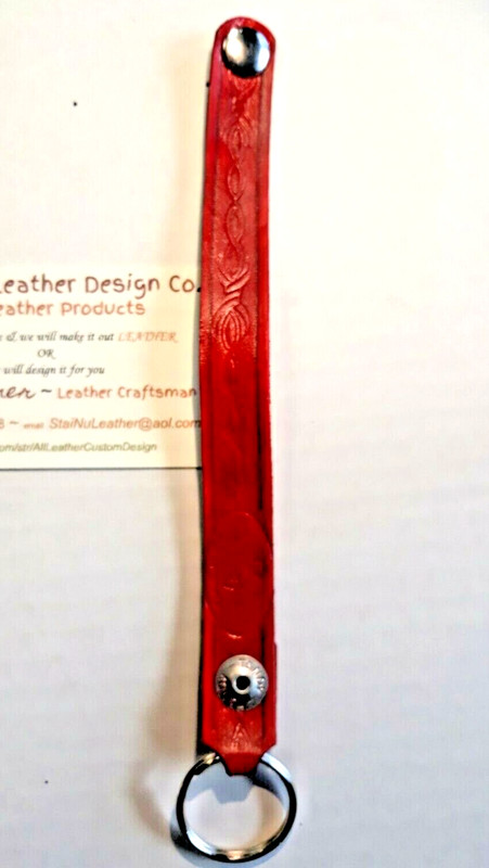 All Leather - Snap On~Snap Off Key Ring ~SADDLE TAN - Barbed wired pattern gallery