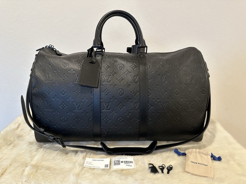 Louis Vuitton Keepall 50 Monogram Shadow Black Leather Duffle Bag M44810