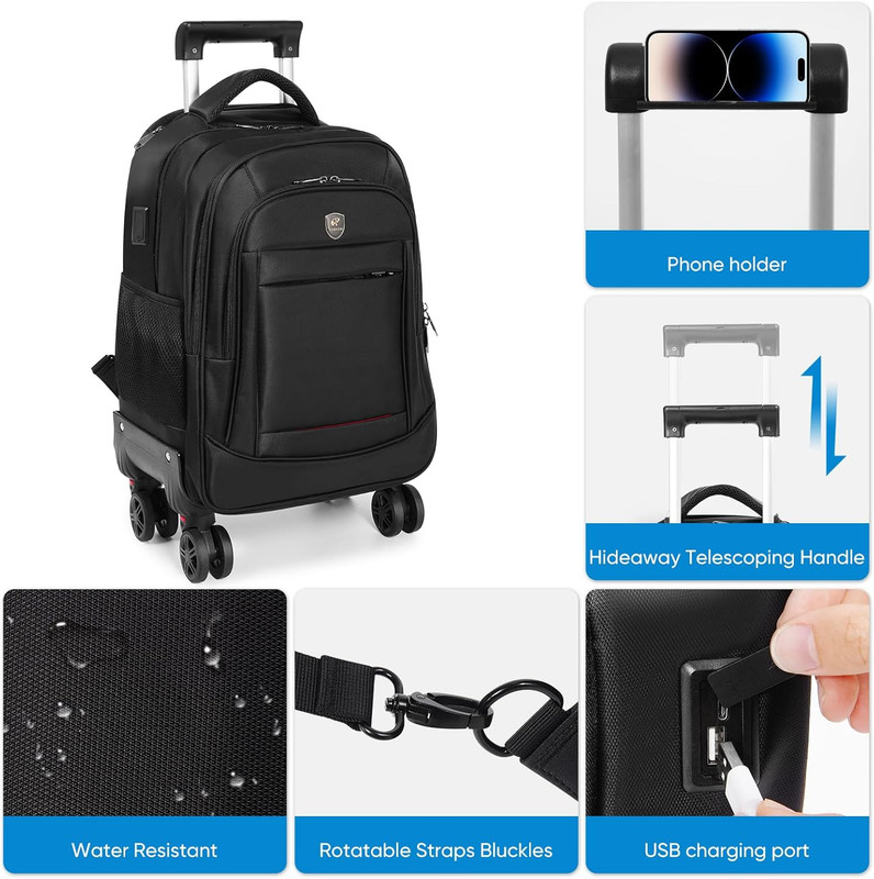 360° Rotating Water Resistant Rolling Backpack with 4 Removable Wheels for Adult gallery