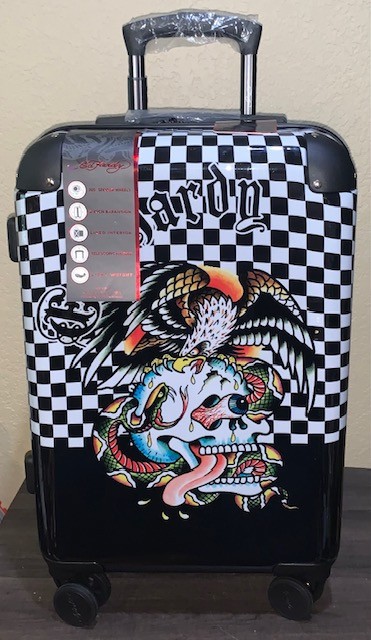 Ed Hardy 21″ Expandable Carry On Spinner Luggage Suitcase Checkered Skull Eagle