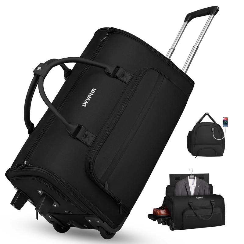 Rolling Garment Bags for Travel, 59L Rolling Duffle Bag with Wheels and Shoe ...