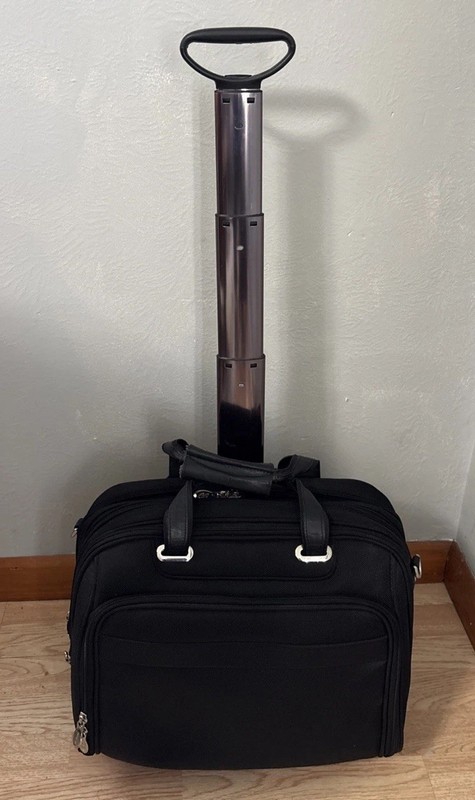 McKlein Vertical Briefcase Bag Black Rolling Carry On Collapsible Handle Leather gallery