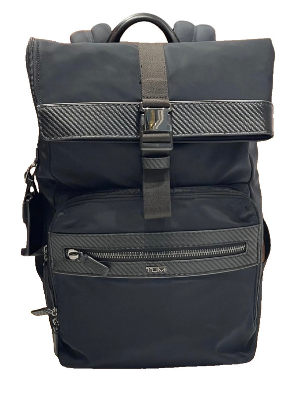 NEW Tumi HAMDEN ROLL TOP Polyester 18.5” Laptop Backpack – BLACK & CARBON FIBER