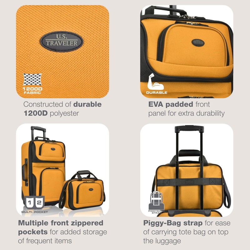 U.S. Traveler Rio Lightweight Softside Rolling Carry-on Suitcase, 2-Wheel Set, O gallery