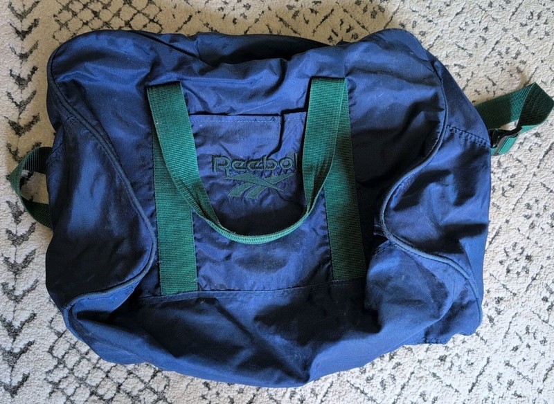 Vintage Reebok Duffle Bag. Blue And Green. Zipper Pull Broken, Zipper Works