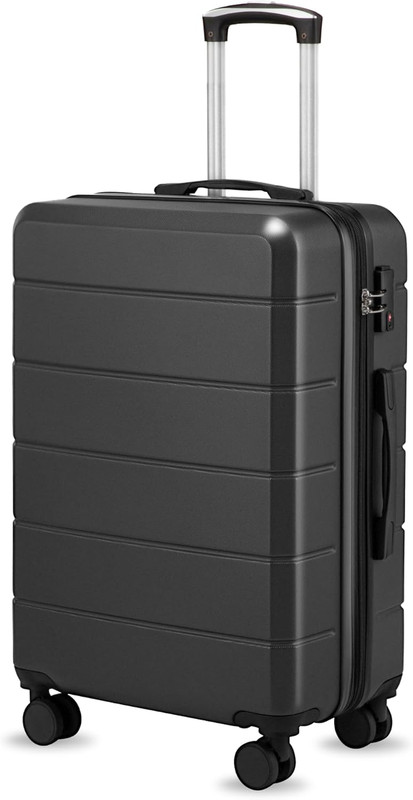 24 Inch Checked Luggage with Spinner Wheels, Expandable Hardside Medium Suitcase