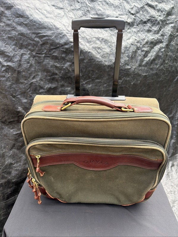 Orvis Battenkill Rolling Briefcase Business Class Bag Leather Green Canvas 16x14 gallery