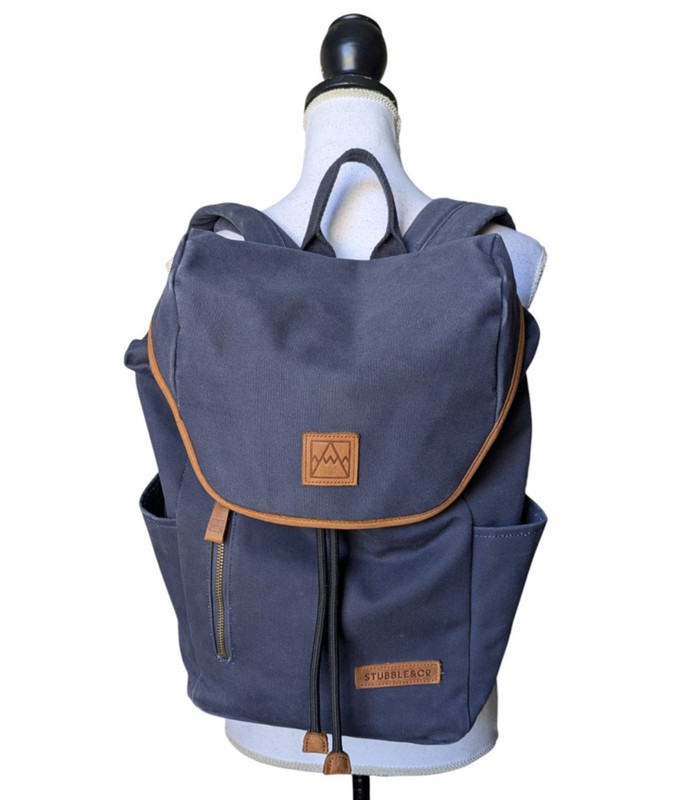Stubble & Co Navy Blue Canvas Backpack Daypack Hiking Travel Laptop Sleeve