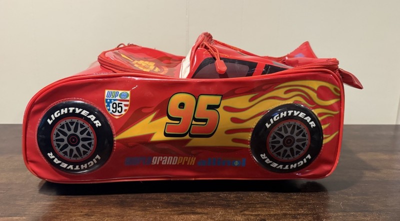 Disney Pixar Cars Lightning McQueen Rolling Luggage Bag Suitcase 3D Wheels Kids