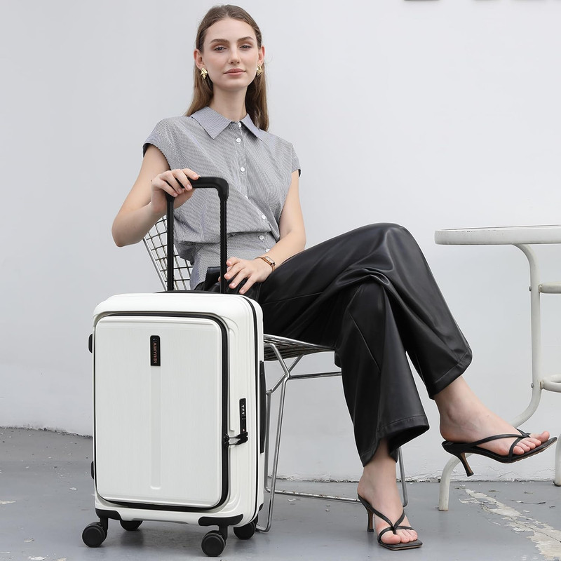 20" White Expandable Hardshell Spinner Luggage with TSA Lock - Airline Approved gallery