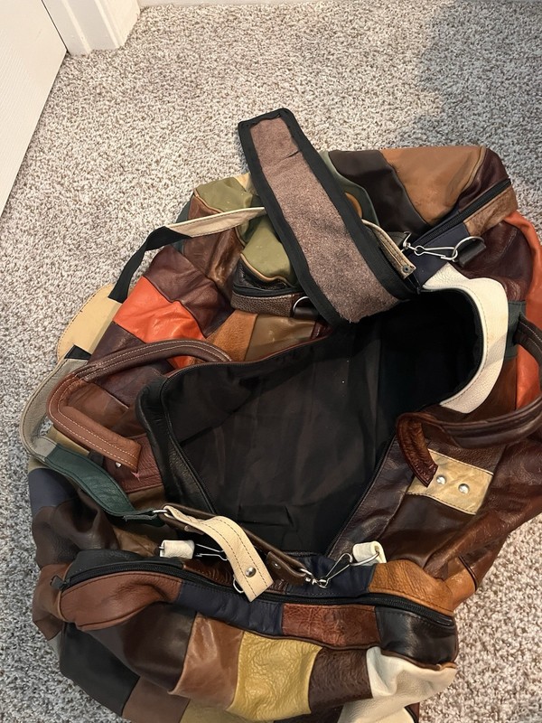 Patchwork Leather Multicolor Duffle Bag with Adjustable Straps made in Mexico gallery