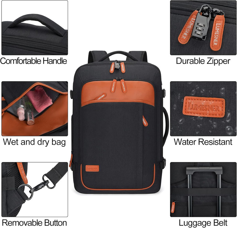 Extra Large 40L Carry-On Backpack with Packing Cubes - Water Resistant Black gallery