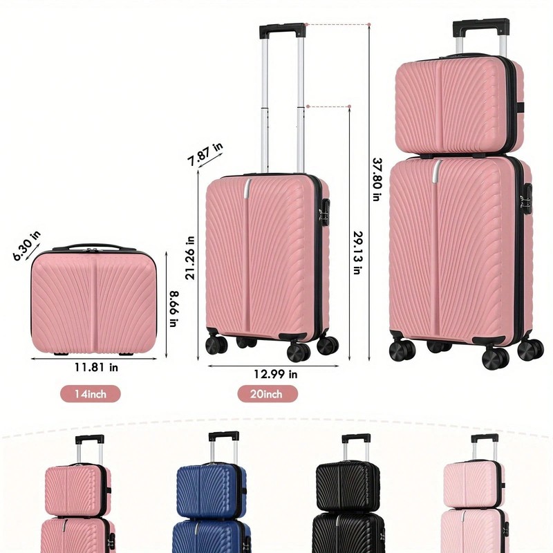2 Piece Luggage Set 20 Inch Carry On Suitcase 14 Inch Cosmetic Case Spinner gallery