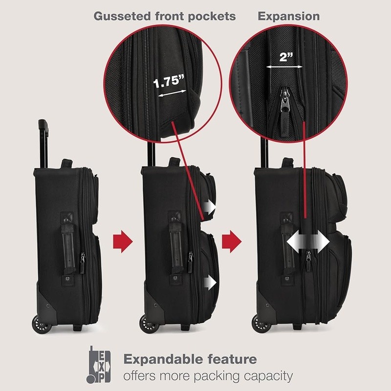 Softside Luggage Set Expandable Polyester Internal Handle Piggy Bag Strap Black gallery