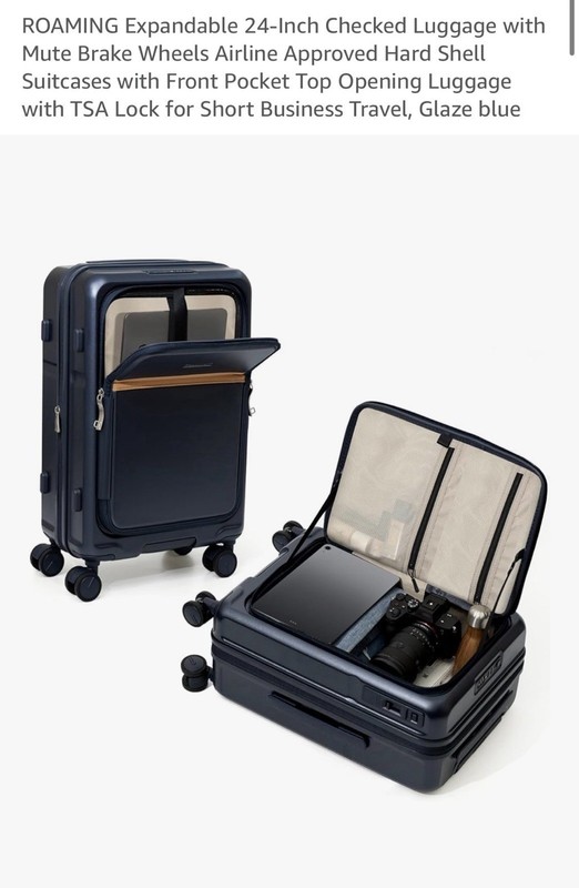 Roaming 24 Inch Expandable Checked Luggage with Spinner Wheels Blue gallery