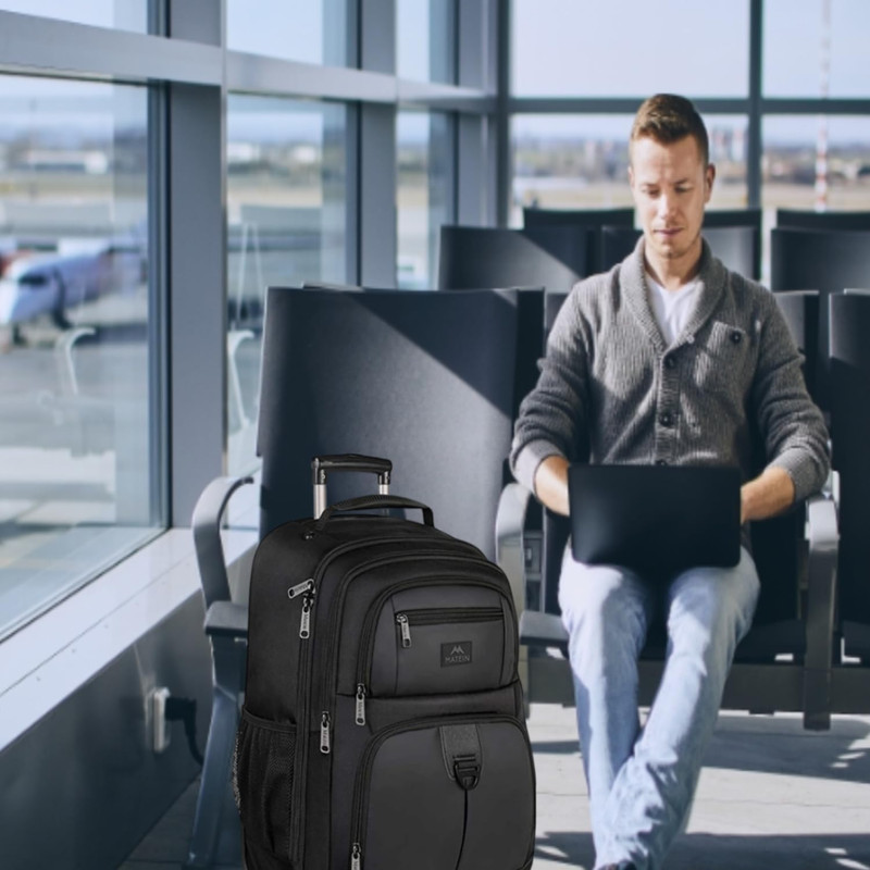 Rolling Backpack with 4 Wheels, 17 Inch Roller Travel Laptop Backpack Black gallery