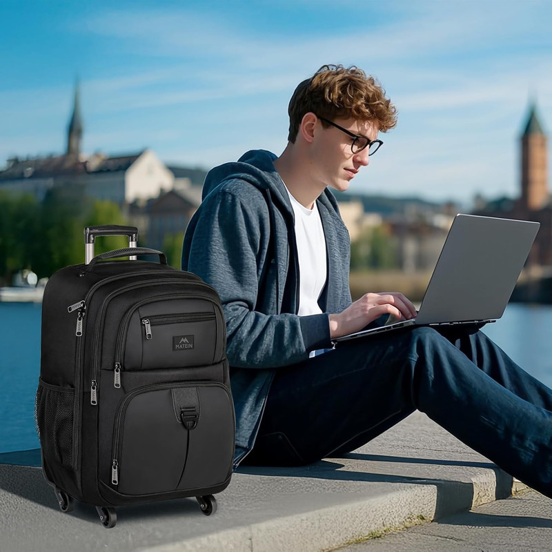 Rolling Backpack with 4 Wheels, 17 Inch Roller Travel Laptop Backpack for Women gallery